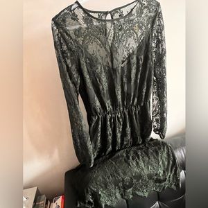 Gothic long dark green lace midi dress